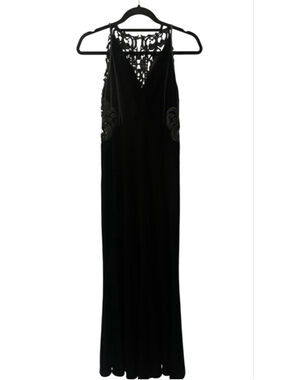 VTG 90s JS Collections Black Velvet Gown Lace Cutout Size 4 Whimsigoth Formal